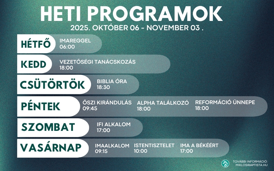 Programjaink: 2025. október 27. november – 03.